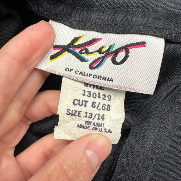 Vintage Black Skirt Striped Midi Kayo Of California USA 1980s Retro Size 13/14 - Picture 4 of 7